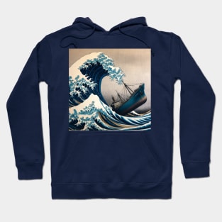 Kanagawa Wave Cargo Ship - The Great Wave Off Kanagawa Meme Hoodie